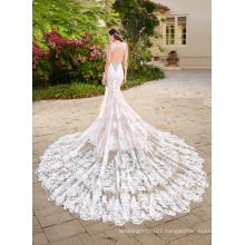 Vestido De Noiva Elegant Appliqued Lace Big Train Mermaid Lace Bridal Weddding Dress 2017 MW972